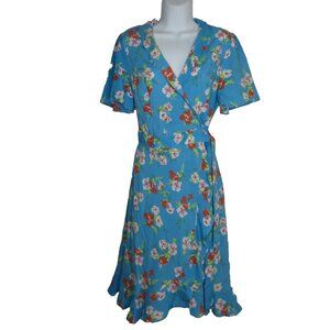 Levis James Woven Wrap Dress Size S Cloud Dancer Blue Floral Layered Slip